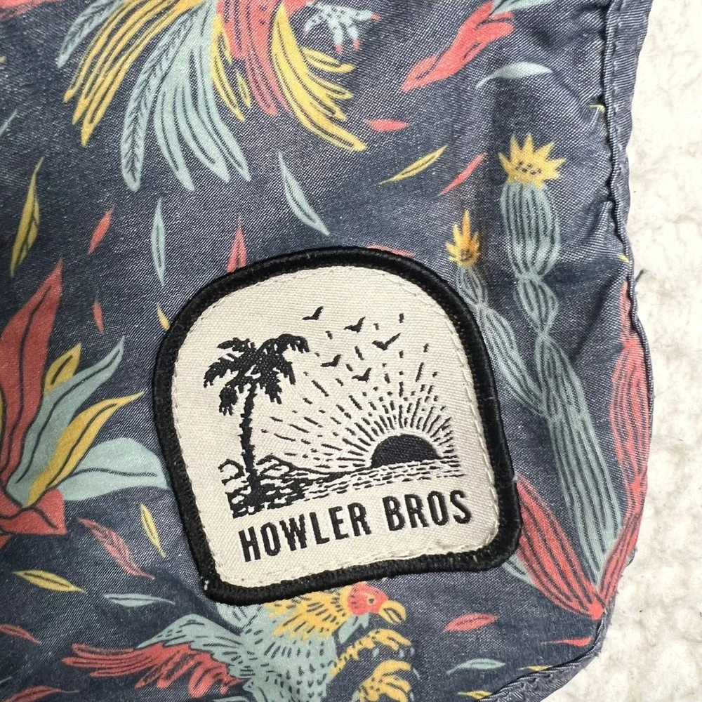Howler Bros Board Shorts Mens 34 Blue Rooster Cactus Print Swim Trunks